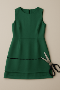 Skrócenie sukienki z podszewką (przeszycie stebnówką)