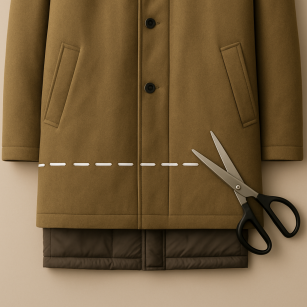 Skracanie dołu płaszcza z ocieplaczem